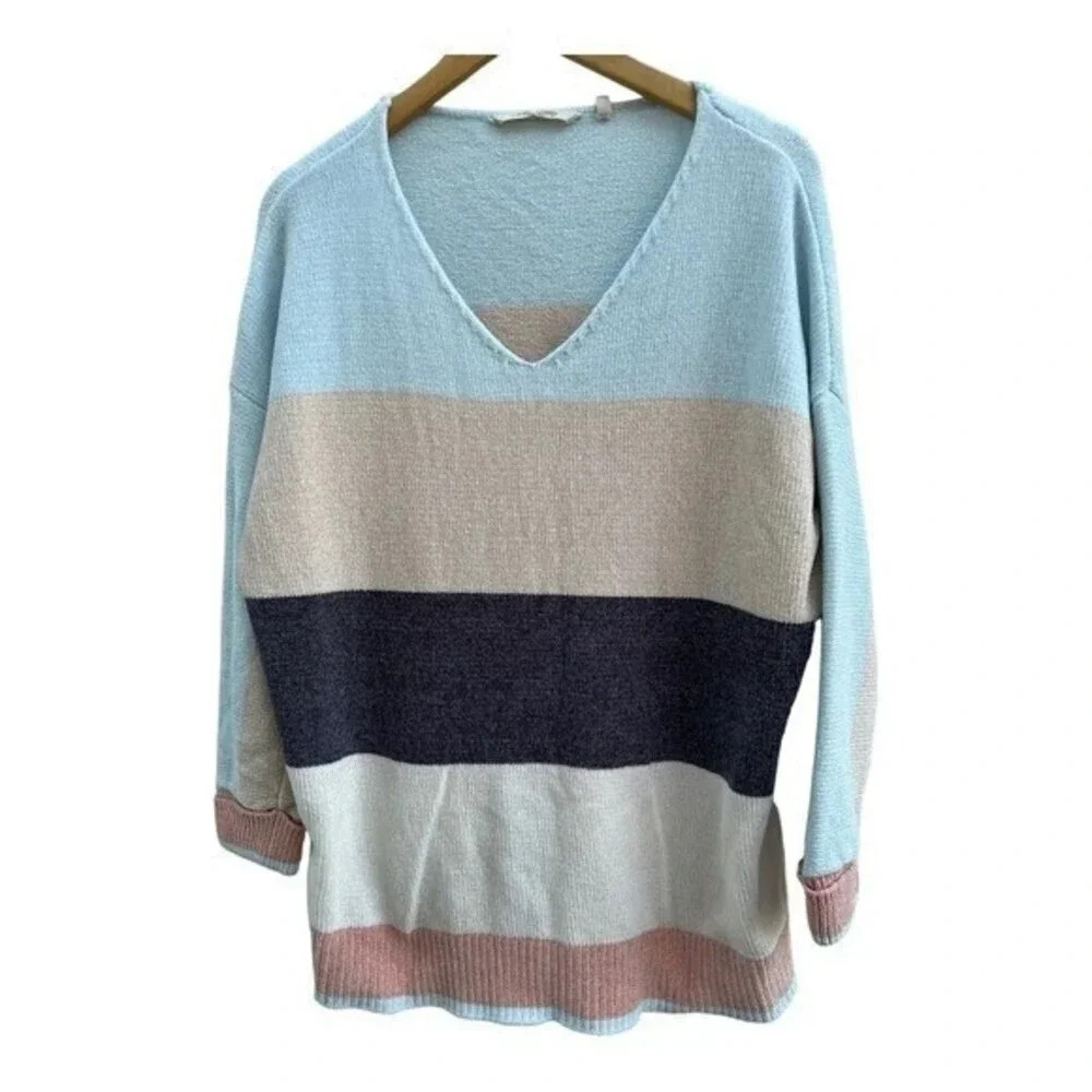 Soft Surroundings Lisbeth Striped Color‎ Block Chenille Sweater VNeck Size XL​​